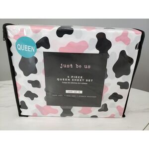 NEW QUEEN Pink Cows Sheets‎ Set 4pcs Printed Sheet Set black pink cottage barn